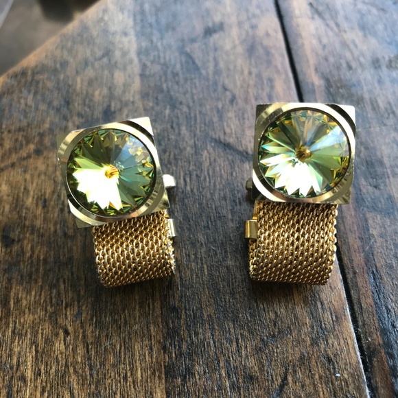 Mens Gold GQ Cufflinks 1960s RARE Austrian Crystal - Picture 4 of 7